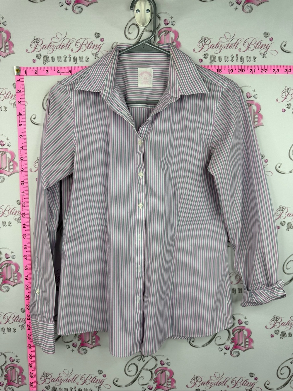 Brooks Brothers top long sleeve button up Pink and White Striped Dress Shirt